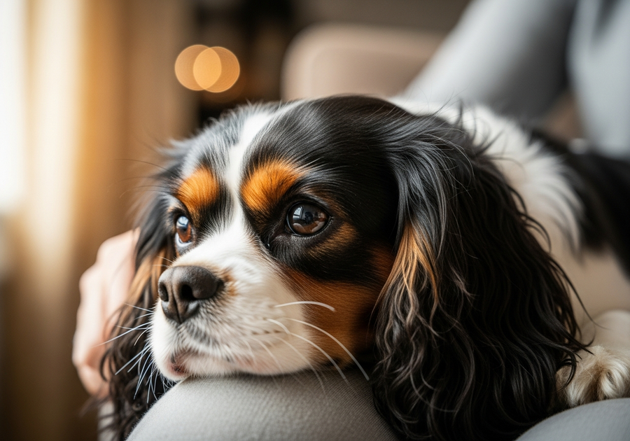 Cavalier King Charles Spaniel resting gently, showing the close bond that makes daily health routines matter