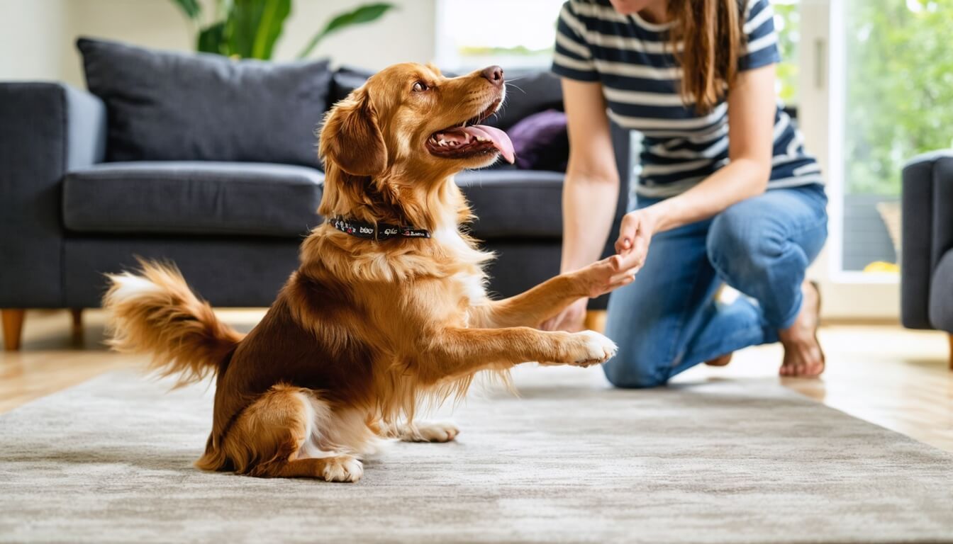 An Australian dog playing with its owner, showcasing the positive effects of gut health on behaviour