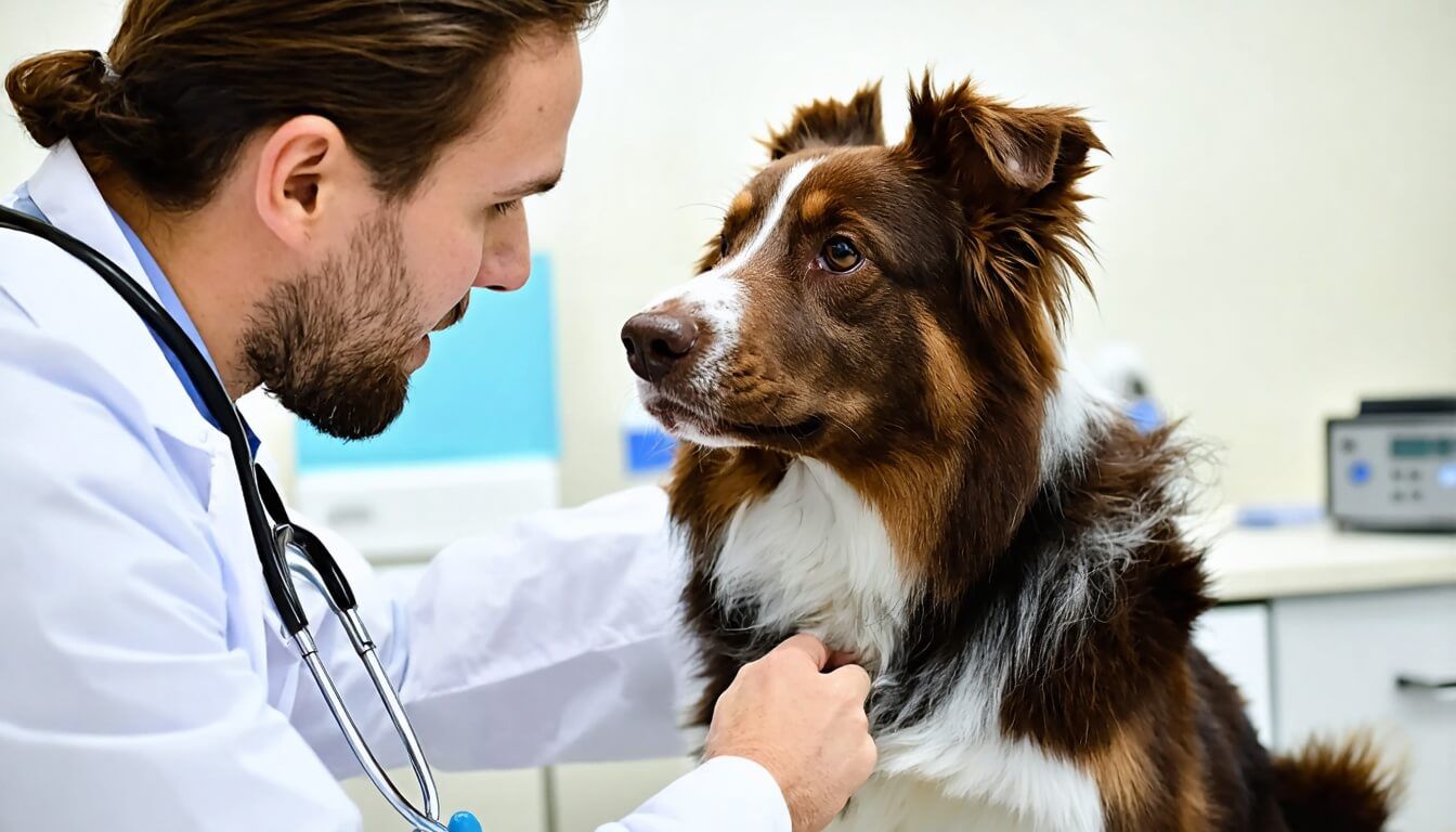 A veterinarian consulting a dog, highlighting the importance of professional guidance when using probiotics