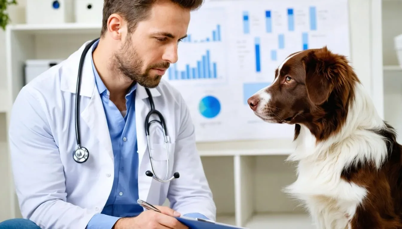 A veterinarian consulting with a dog owner about probiotics and gut health, highlighting the importance of expert advice