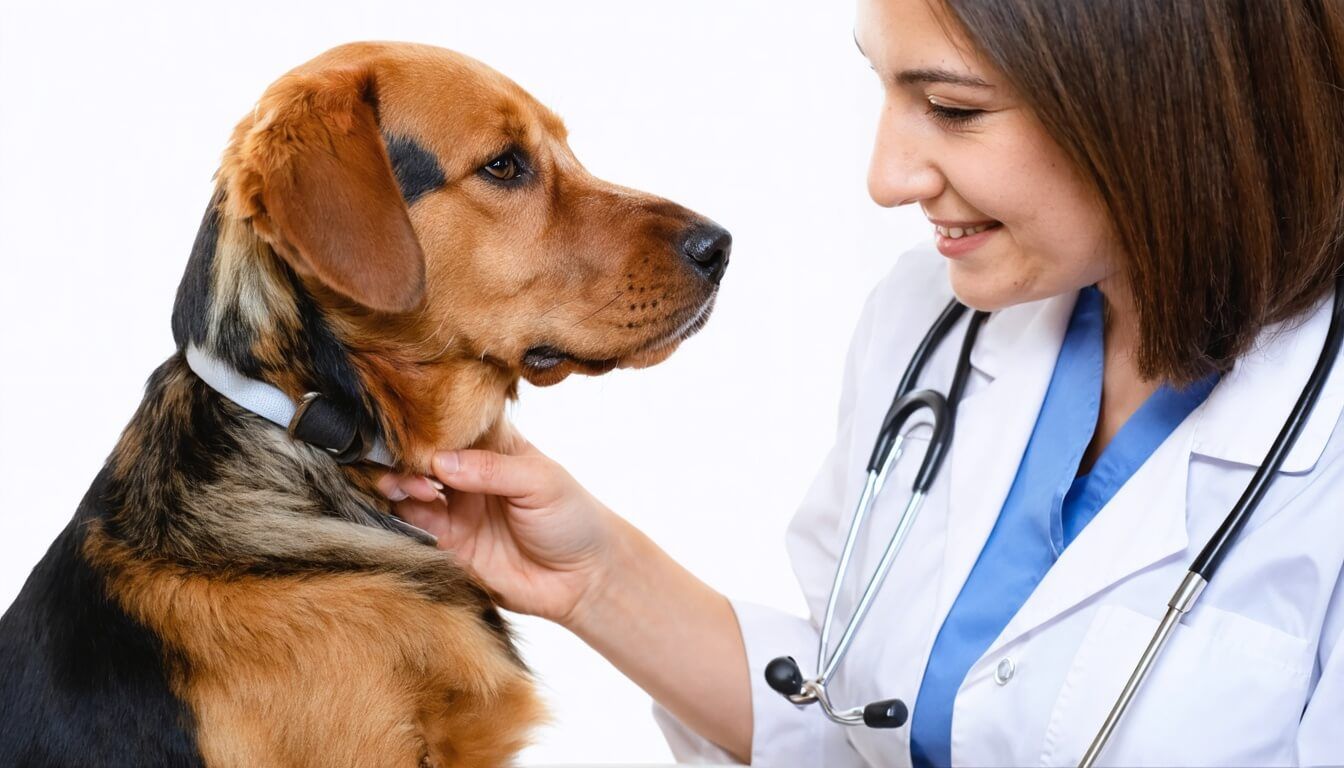 A veterinarian attentively caring for a dog, emphasising the importance of professional guidance for probiotics