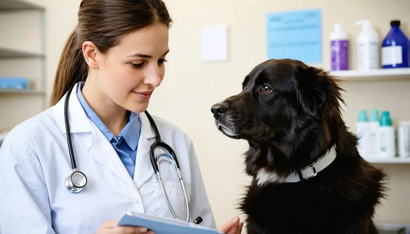 A veterinarian consulting with a dog owner about probiotics for Golden Retrievers