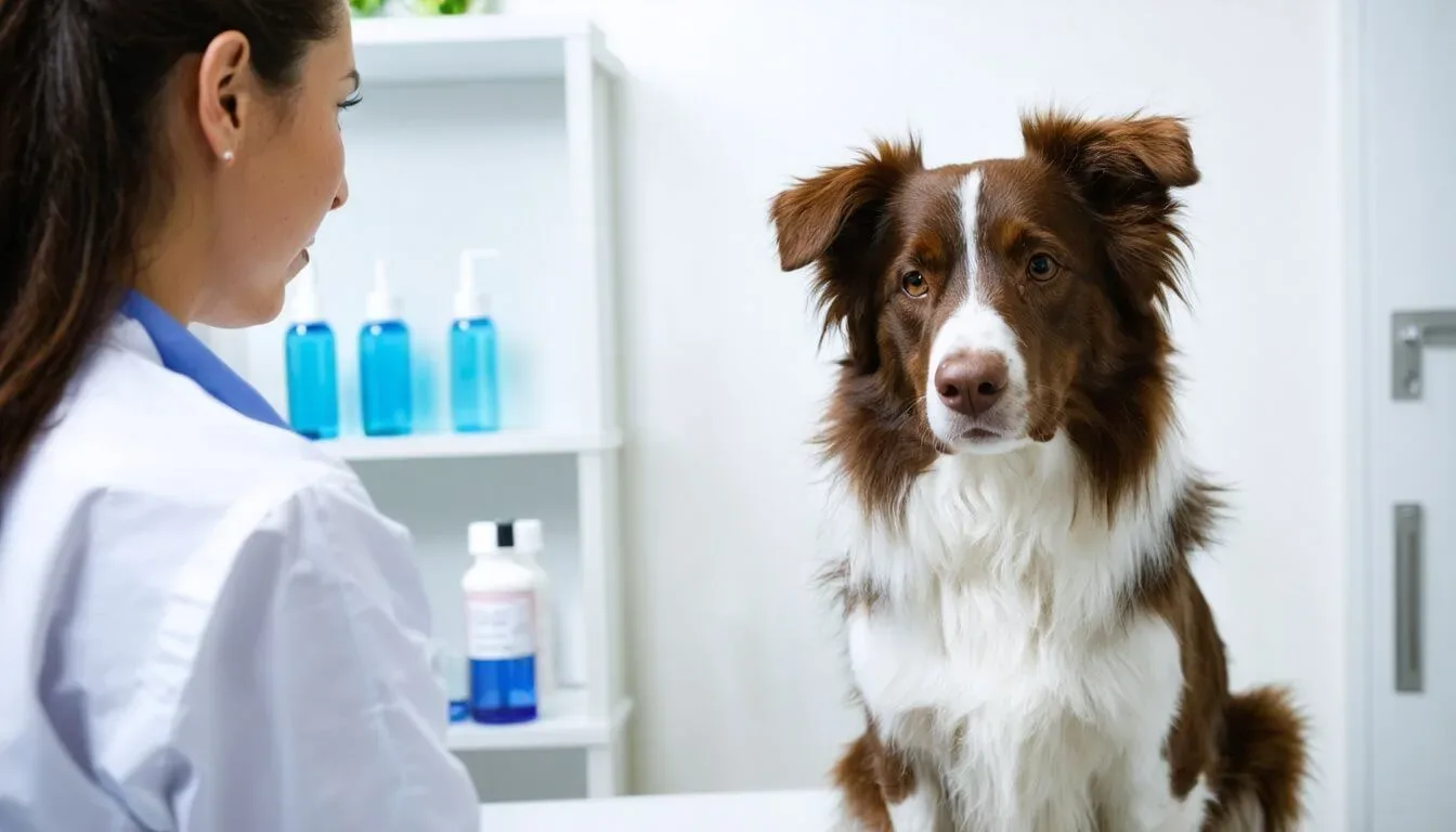 A veterinarian explaining probiotics for dog allergies to an attentive owner