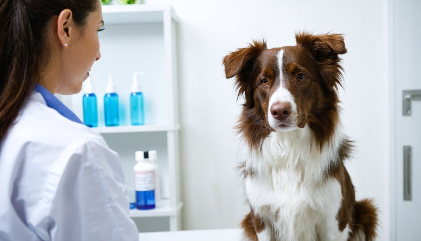 A veterinarian explaining probiotics for dog allergies to an attentive owner