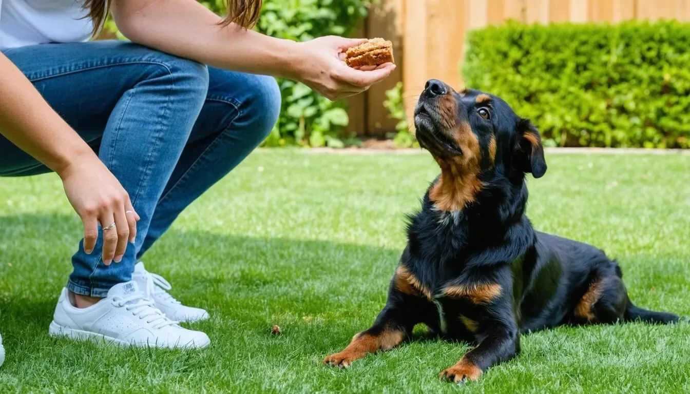 A dog joyfully interacting with its owner, emphasising diet