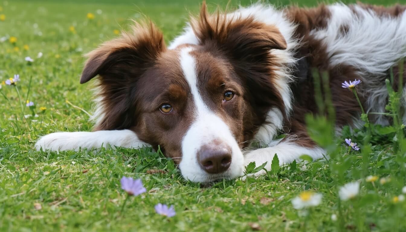 A Border Collie resting peacefully, illustrating calmness achieved through gut health and probiotics.