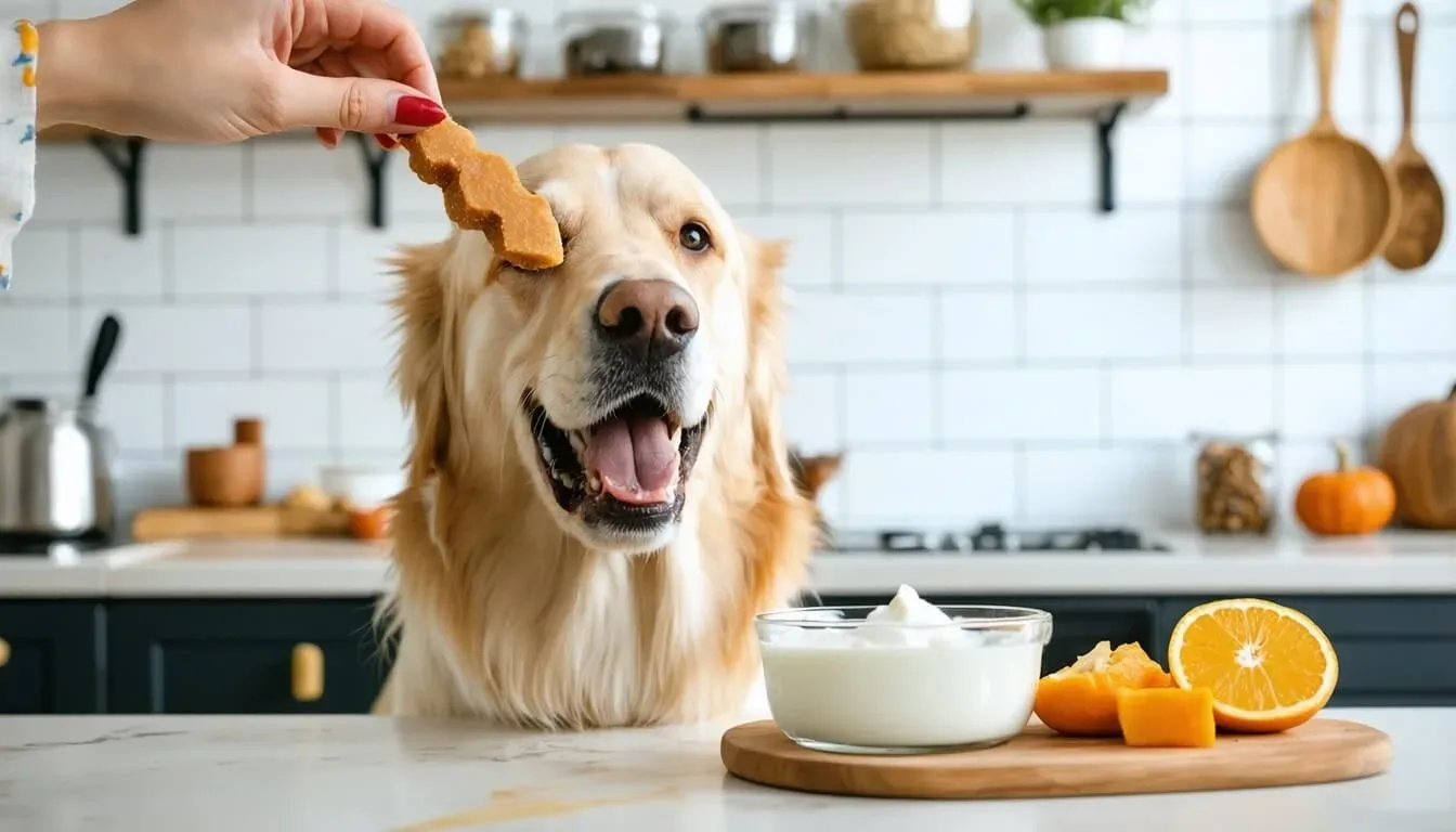 A dog enjoying a homemade probiotic treat, showcasing the benefits of probiotics for dogs