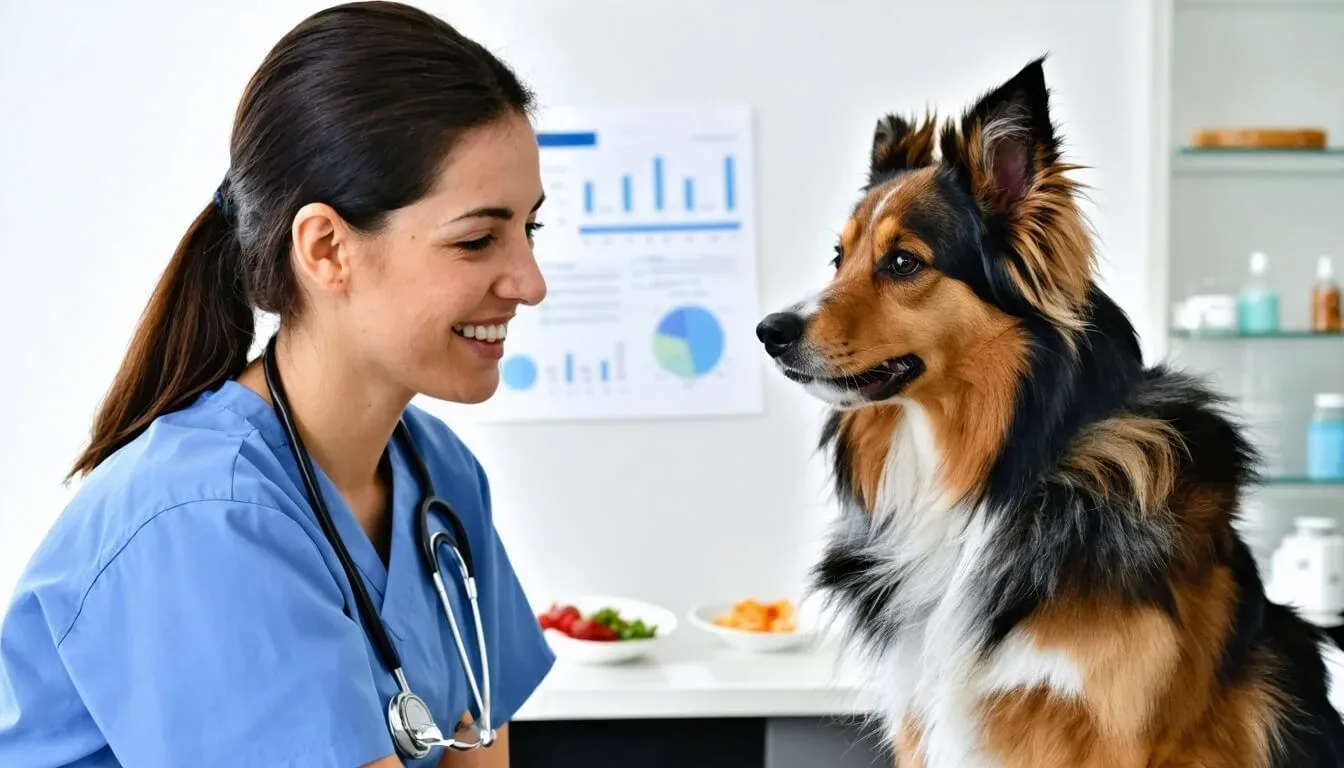 A veterinarian consulting with a dog owner about probiotic options for managing anxiety