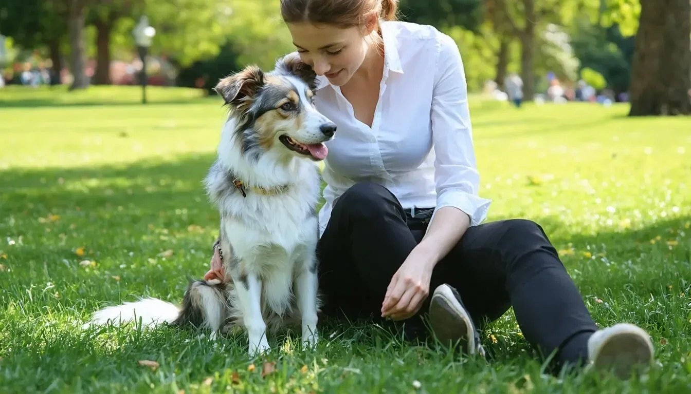 A caring dog owner gently petting their dog, symbolising the bond and benefits of probiotics for digestive health