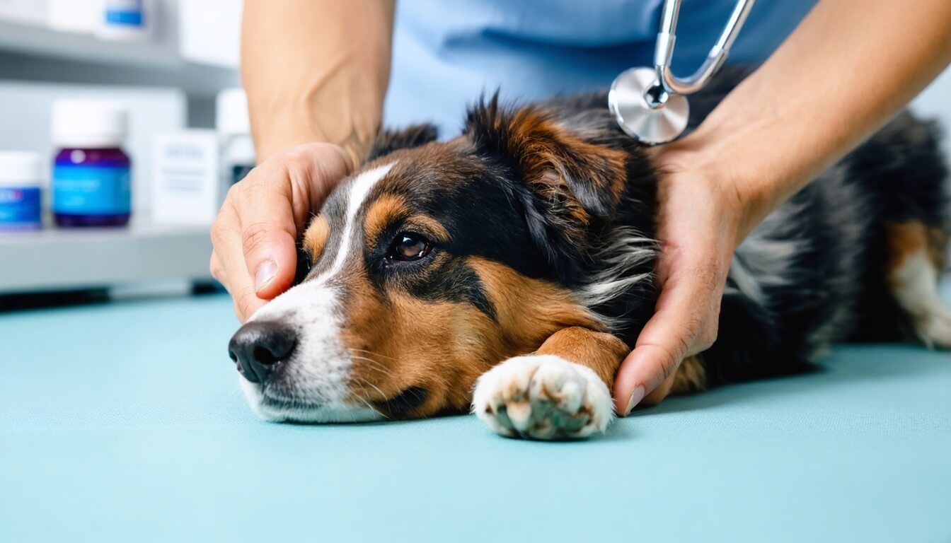 A veterinarian examining a dog, highlighting the importance of professional advice for dog supplements