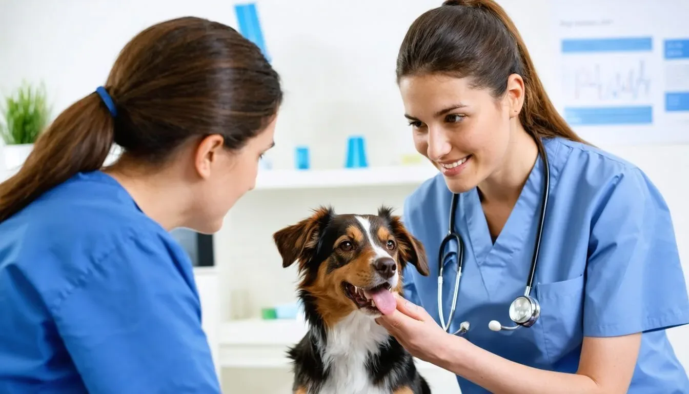 An owner discussing dog ear health concerns with a veterinarian