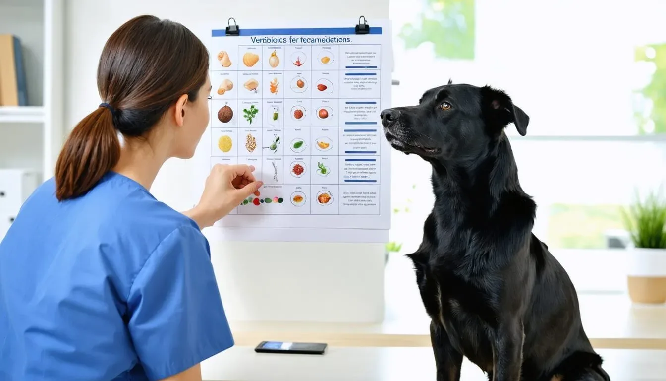 A veterinarian consulting with a dog owner about probiotic recommendations for their pet