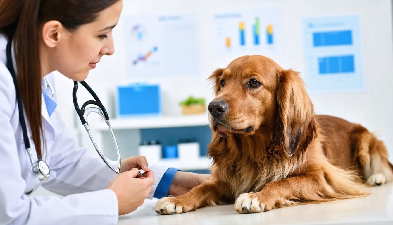 A veterinarian examining a dog to discuss digestive health and probiotics