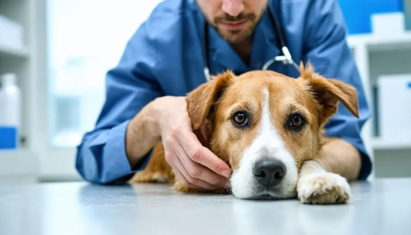 A veterinarian examining a dog, highlighting the importance of veterinary guidance for probiotics
