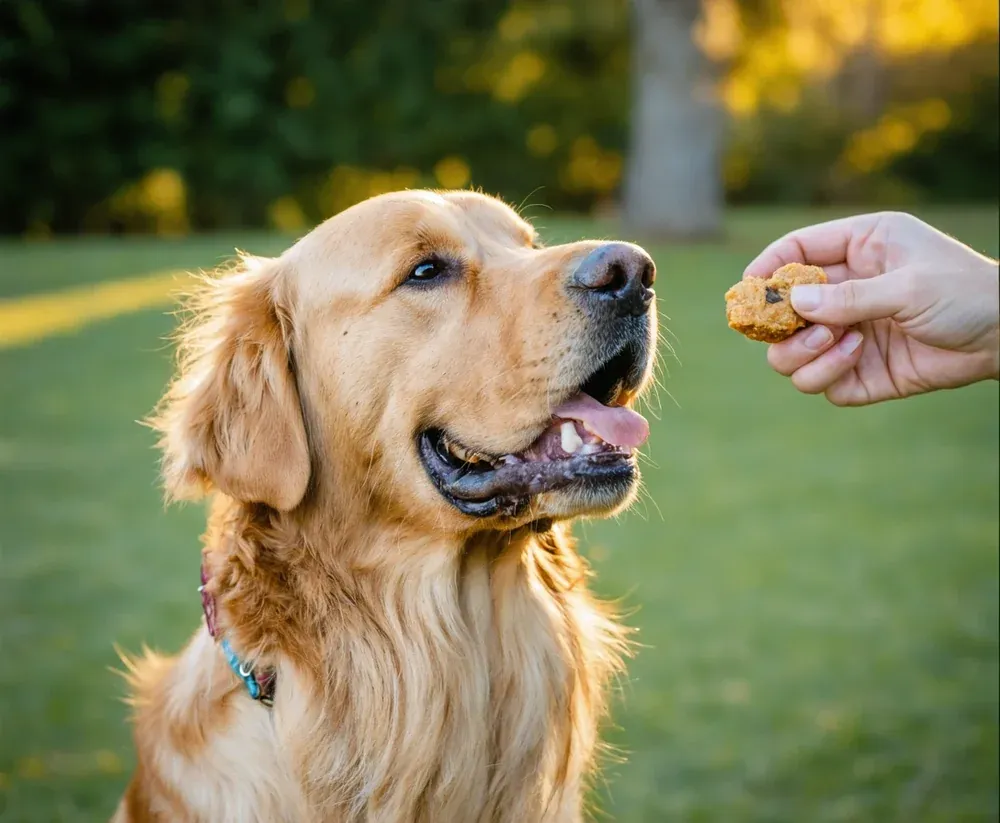 Golden Retriever displaying intelligence and eagerness to learn during positive reinforcement training, highlighting breed characteristics that aid socialization