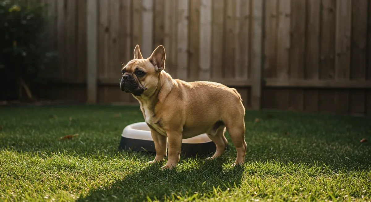 French Bulldog in designated outdoor potty area demonstrating the importance of establishing a consistent elimination spot