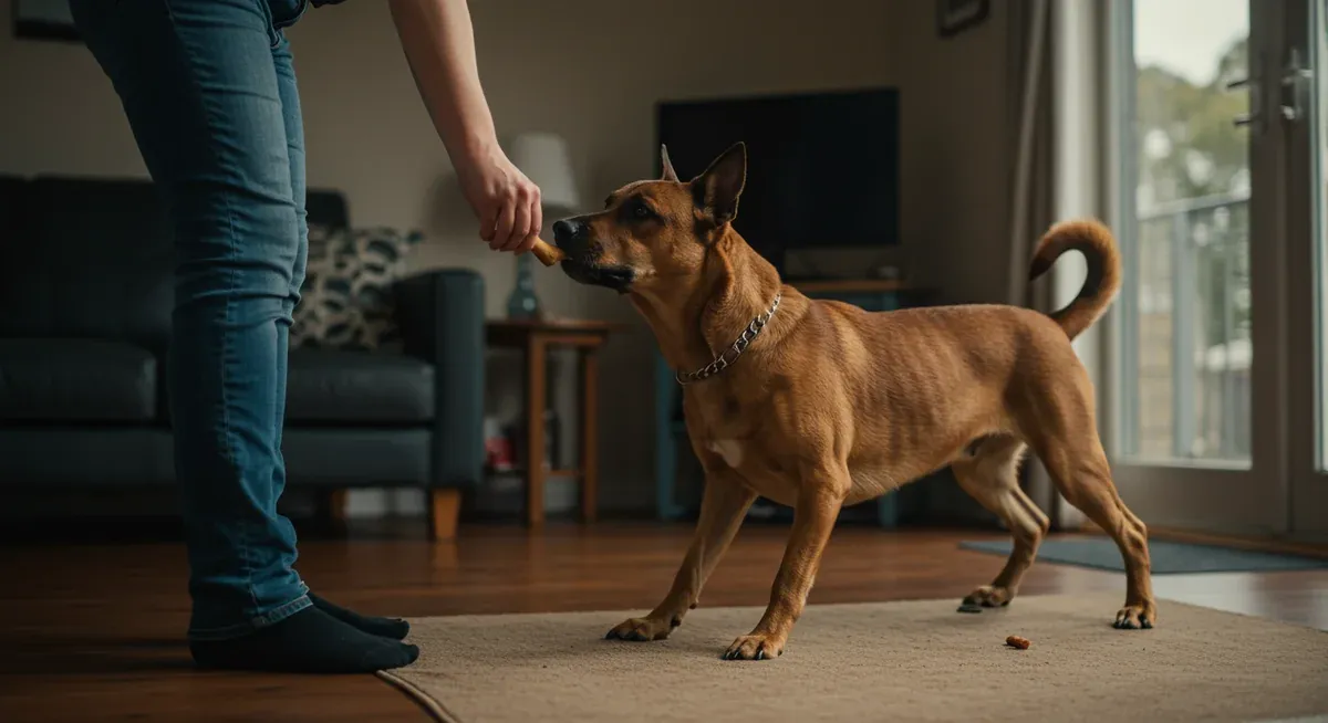 A Canaan Dog participating in positive reinforcement training, illustrating the breed's intelligence and sensitivity to training methods