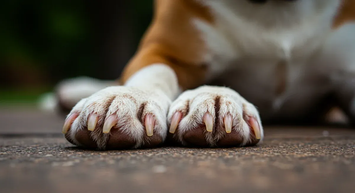 Close-up of a Beagle's paw showing reddened skin and irritation between the toes, typical signs of allergic reactions
