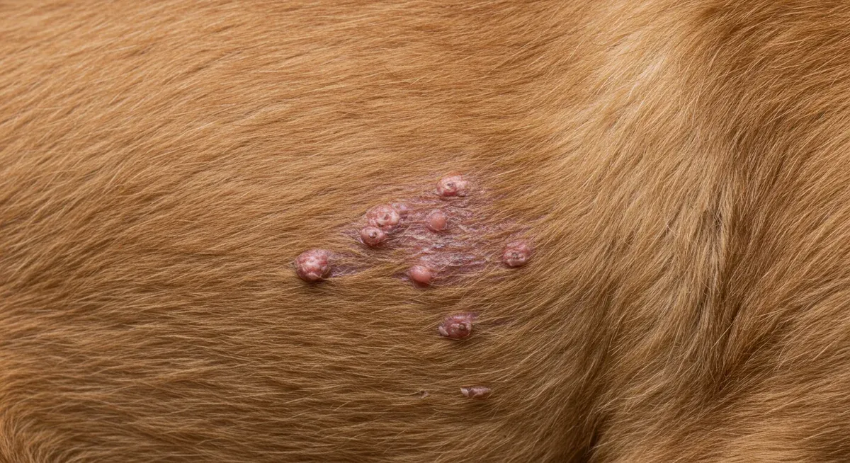Close-up view of Labradoodle skin showing various conditions including redness, inflammation, and hair loss that owners should watch for