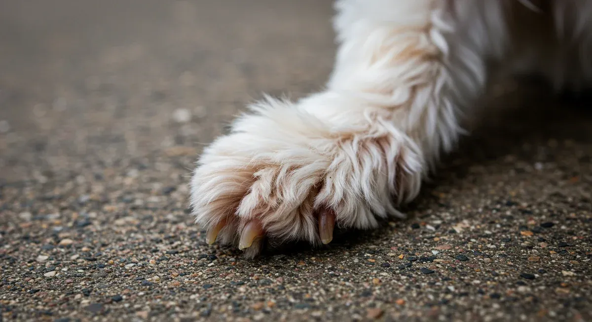 Close-up of a Shih Tzu's irritated paw showing redness between toes, demonstrating common allergy symptoms owners should watch for
