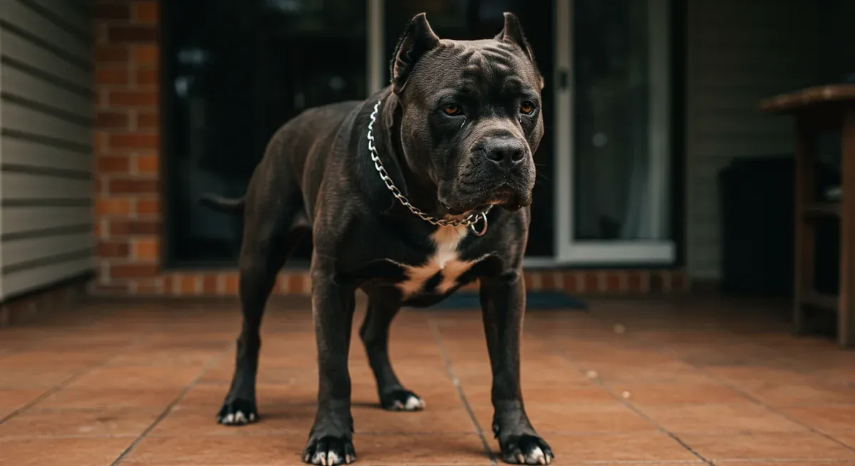 A Cane Corso showing early warning signs of alertness with stiff posture and focused attention, demonstrating the behavioral cues owners should recognize
