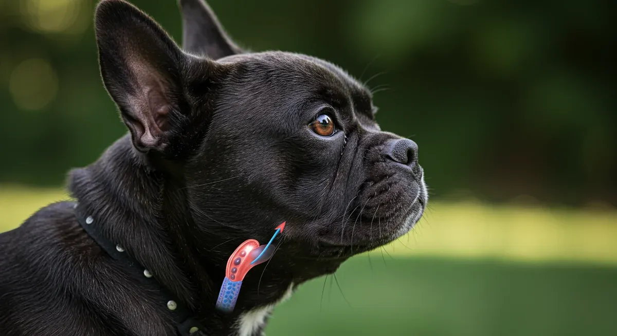 Side view of a French Bulldog's head showing anatomical features like elongated soft palate and narrow nostrils that contribute to breathing problems