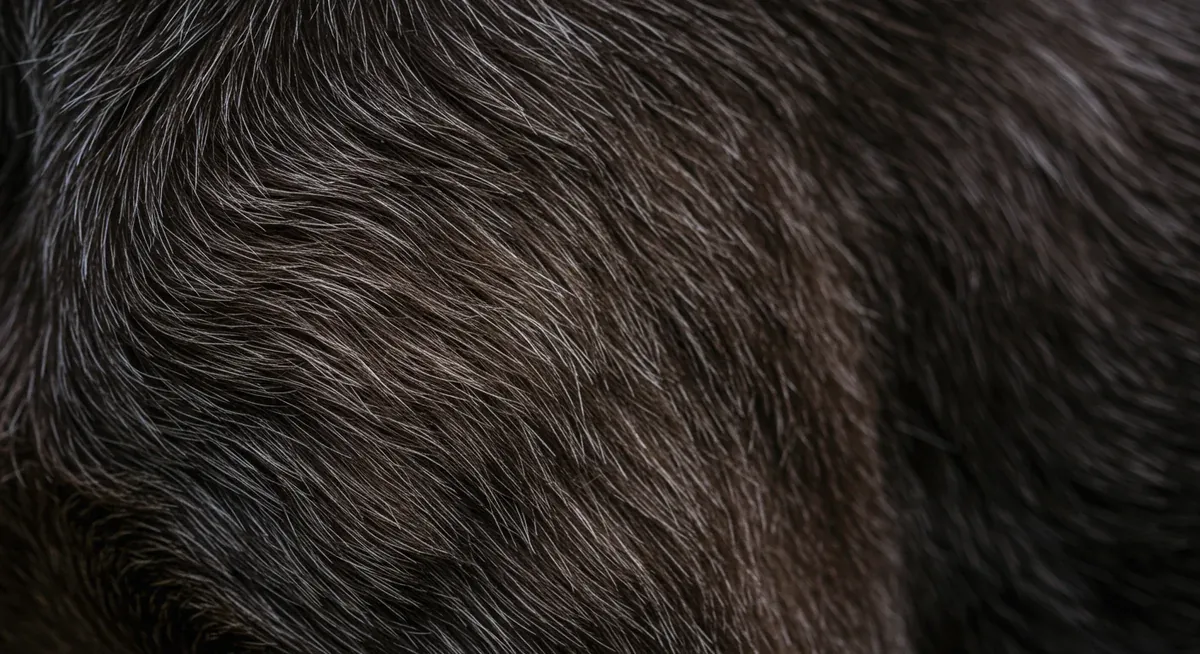 Detailed close-up of German Wirehaired Pointer coat layers showing the wiry outer coat and dense undercoat structure that creates unique shedding patterns