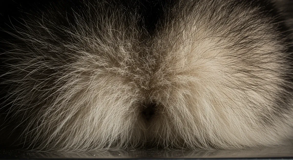 Detailed close-up of Siberian Husky fur showing the double coat system with dense undercoat beneath protective topcoat that causes seasonal shedding