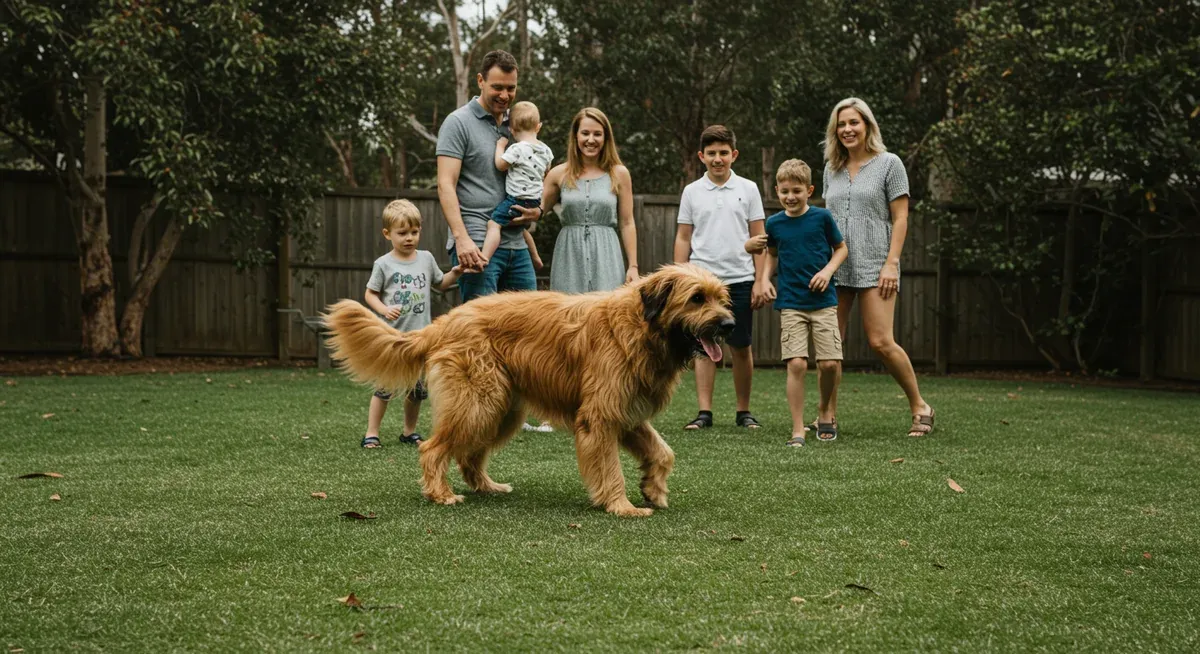 A Briard dog displaying herding instincts by circling around family members, illustrating the natural behaviors described in this section