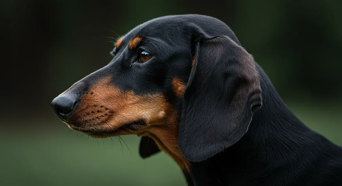 Close-up profile view of a Dachshund's head showing how the long floppy ears cover and restrict airflow to the ear canals