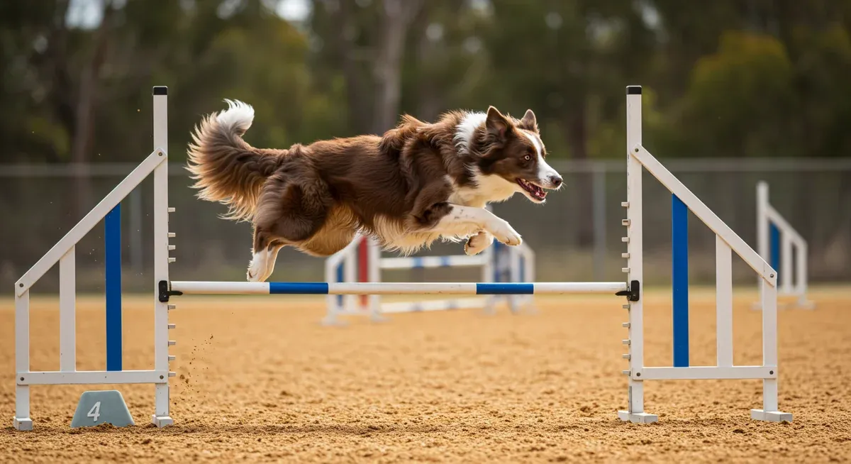 Border Collie jumping through an agility obstacle, demonstrating the high-impact athletic activities that can lead to musculoskeletal injuries in active dogs