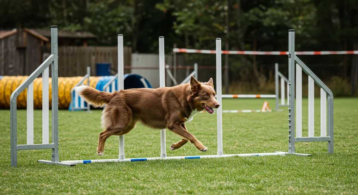 Australian Kelpie completing an agility course, showcasing the breed's suitability for structured dog sports and physical activities