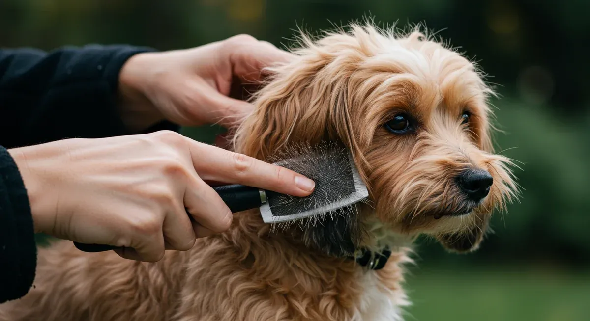 Demonstration of proper daily brushing technique on a Havanese coat, showing the systematic sectional approach recommended for preventing mats and tangles