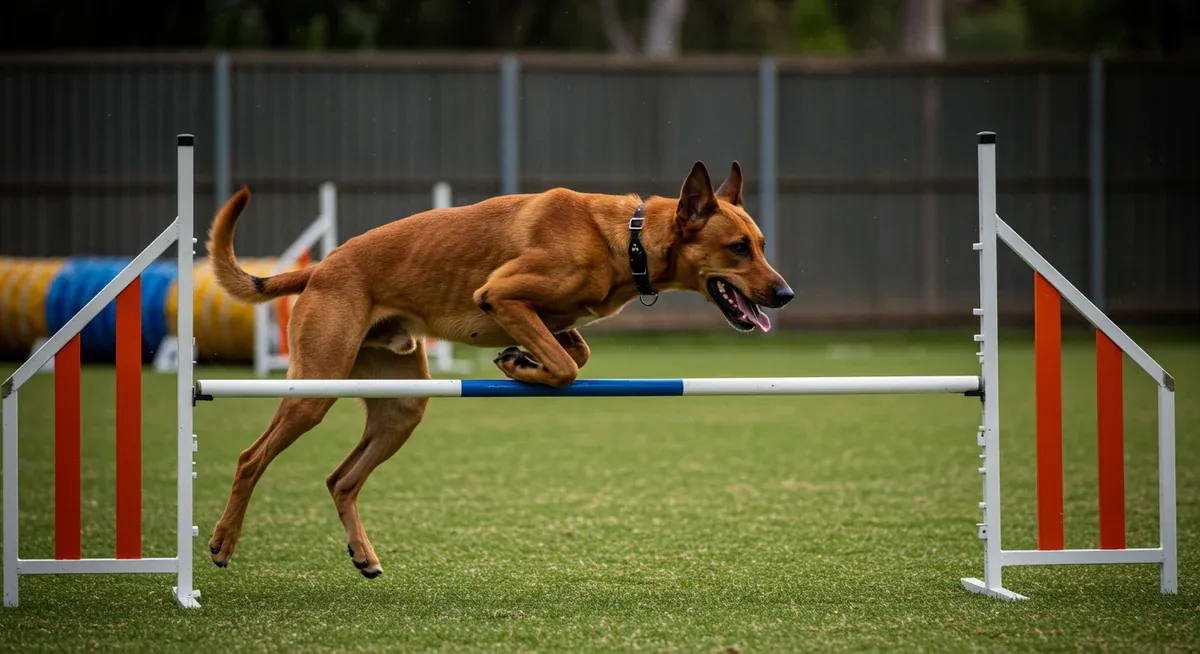 A Canaan Dog completing an agility obstacle course, demonstrating the breed's need for both physical exercise and mental stimulation activities