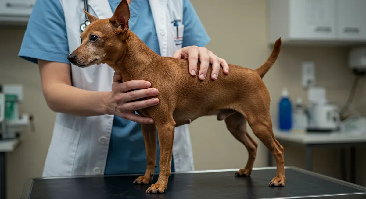 A veterinarian performing a body condition assessment on a Rat Terrier, demonstrating how to check for proper weight and identify potential obesity issues