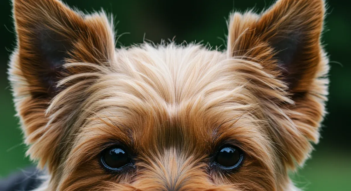Close-up view of a Yorkshire Terrier's coat showing early warning signs of hair loss, including areas of thinning and texture changes compared to healthy hair