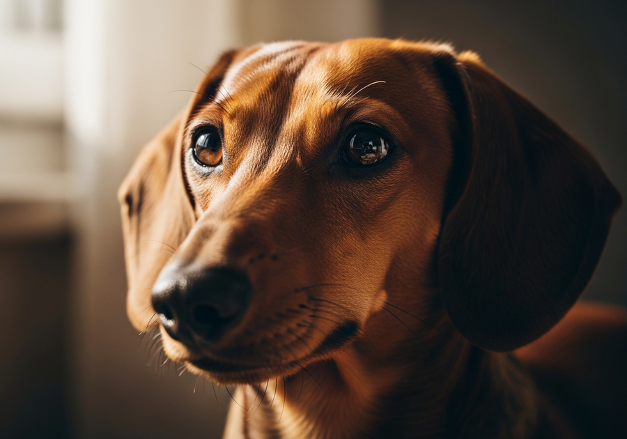 Close-up portrait of a miniature dachshund with bright alert eyes, illustrating the attentive nature of the breed and their sensitivity to digestive changes