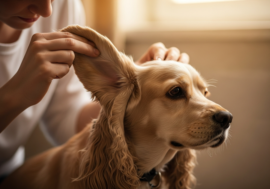 Owner checking Cocker Spaniel ears for signs of infection, a common health concern for the breed