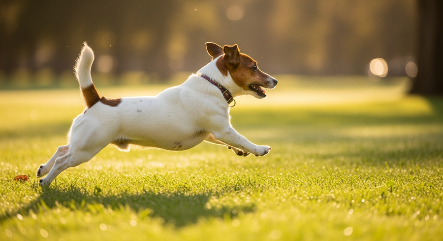 Jack Russell Terrier running in an Australian park, showing the breeds high energy and active lifestyle